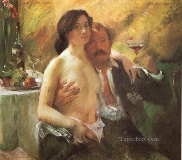  esposa Lienzo - Autorretrato con su esposa y una copa de champán Lovis Corinth